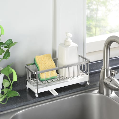 Sunny Point Rust-Free Sponge Holder with Draining Function, Detergent Holder, Stainless Steel, for Bathroom and Kitchen Storage, Water Flow, Bottle, S