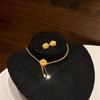French Retro Court Brushed Camellia Fringed Necklace Neck Chain Choker Diamond Rose Stud Earrings Set