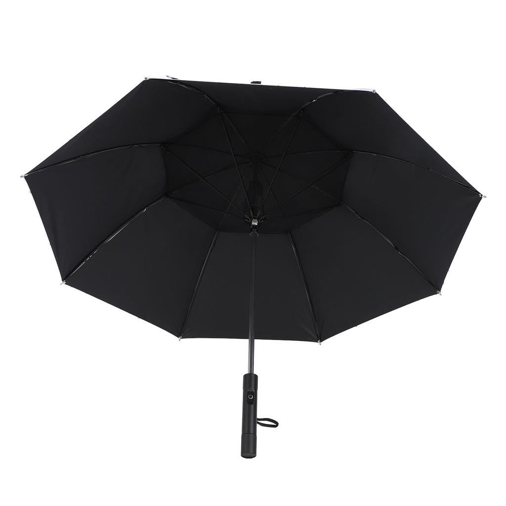 Fan Umbrella 8 Ribs Straight Handle Rechargeable Vinyl Pongee Fabric with Cooling Fan Sun Rain Umbrella for Outdoor