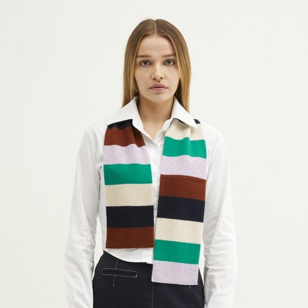 Dal Cashmere Double Face Petit Cashmere Muffler Green Navy Stripe Single option