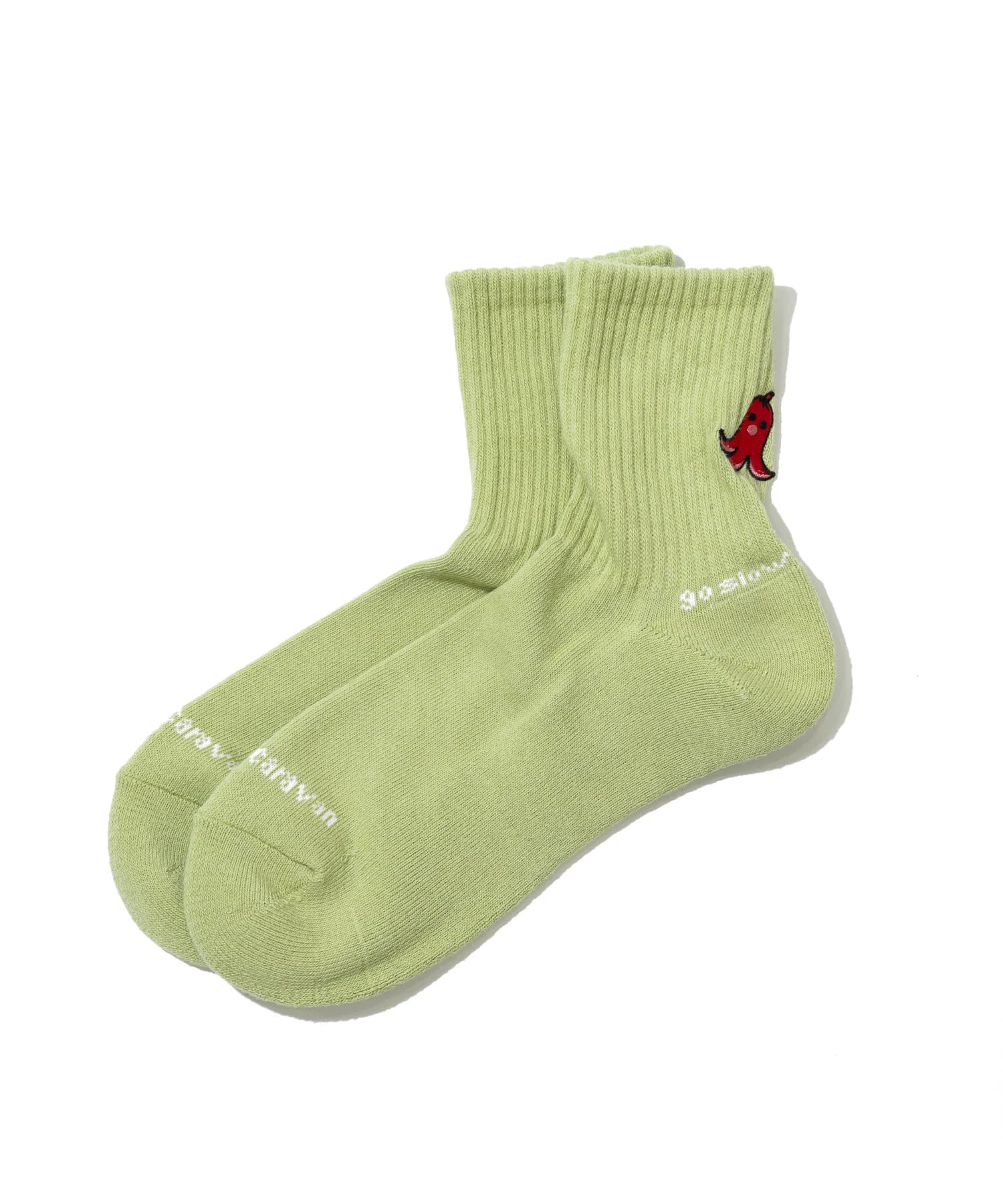 

[go slow caravan] 342906 Embroidered Quarter Socks, Lime, Size L