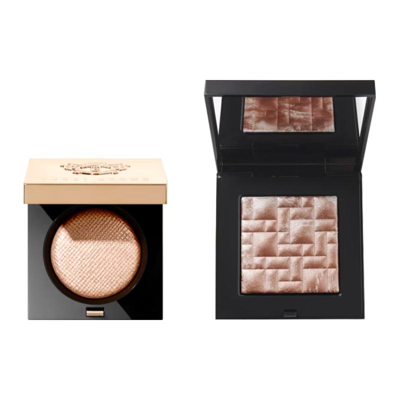 Bobbi Brown Luxe Shimmer Eyeshadow And Mini Highlighting Powder Makeup Set Highlighter #Pink Glow 3g+Moonstone 2.5g