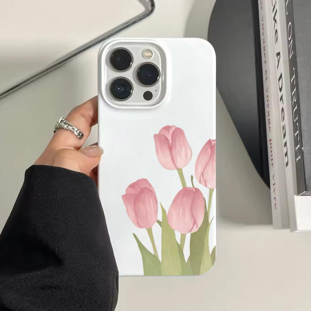 Pink Tulip Flower Pattern Phone Case For iPhone 17 16 Pro Max Case iPhone 15 14 Plus 13 12 11 Pro Max 16e Shockproof Soft Cover