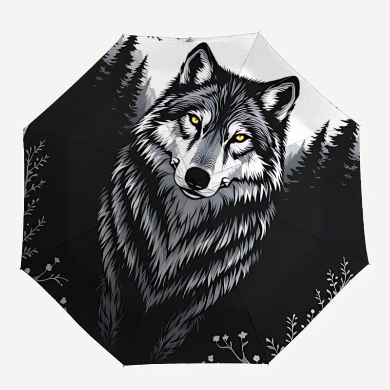 

1pc Wolf Forest Nature Auto-Fold Umbrella with One-Touch Open/Close - 8 Reinforced Ribs for Windproof Stability, yy251118164