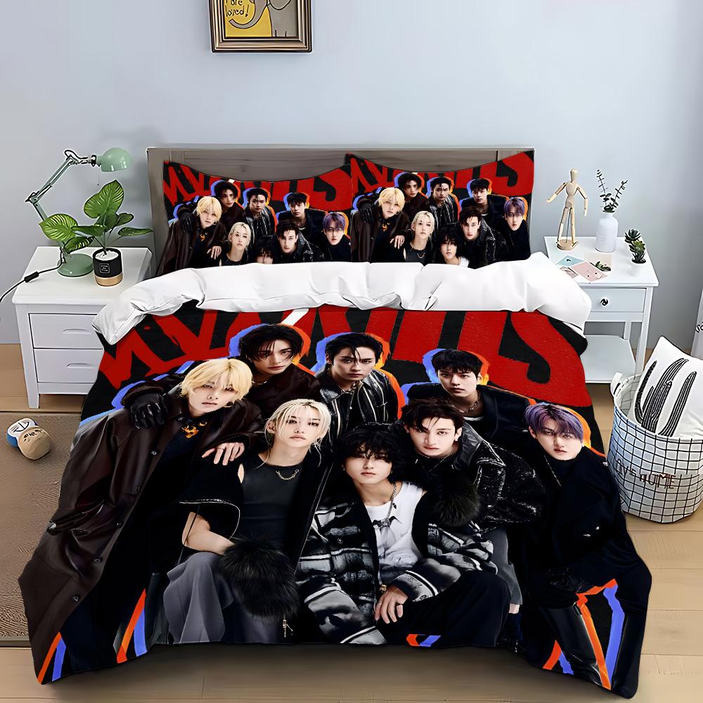 

Постельное белье KPOP Пододеяльник Наволочка S-Stray-K-Kids Комплект для кровати Взрослый Мальчик Девочка Декор спальни Детский подарок Односпальный Двуспальный Большой размер EU Single(135*200cm)3pcs