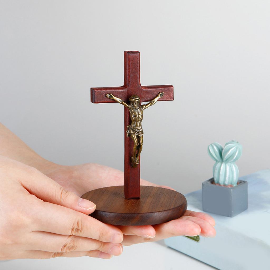 Wooden Crucifix Cross with Detachable Stand 3.93" Standing Catholic Wood Jesus Christ Cross Table Centrepiece Home Decor
