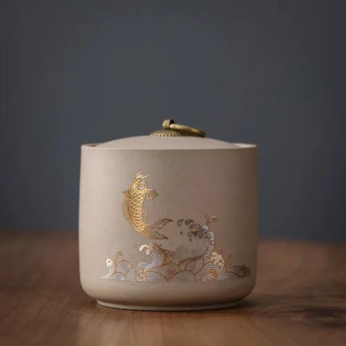 Coarse Pottery Storage Tank Household Moisture-proof Tea Can Candy Sealed Box Food Storage Container Tea Ceremony Accessories