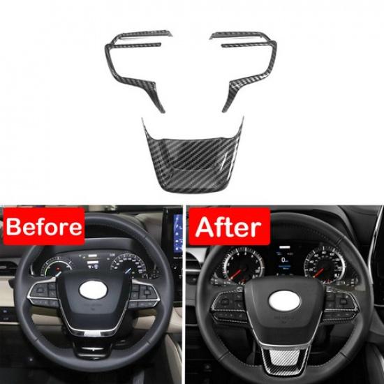 Carbon Fiber Steering Wheel ABS Cover Trim For Toyota Highlander 2020 2021 2022<