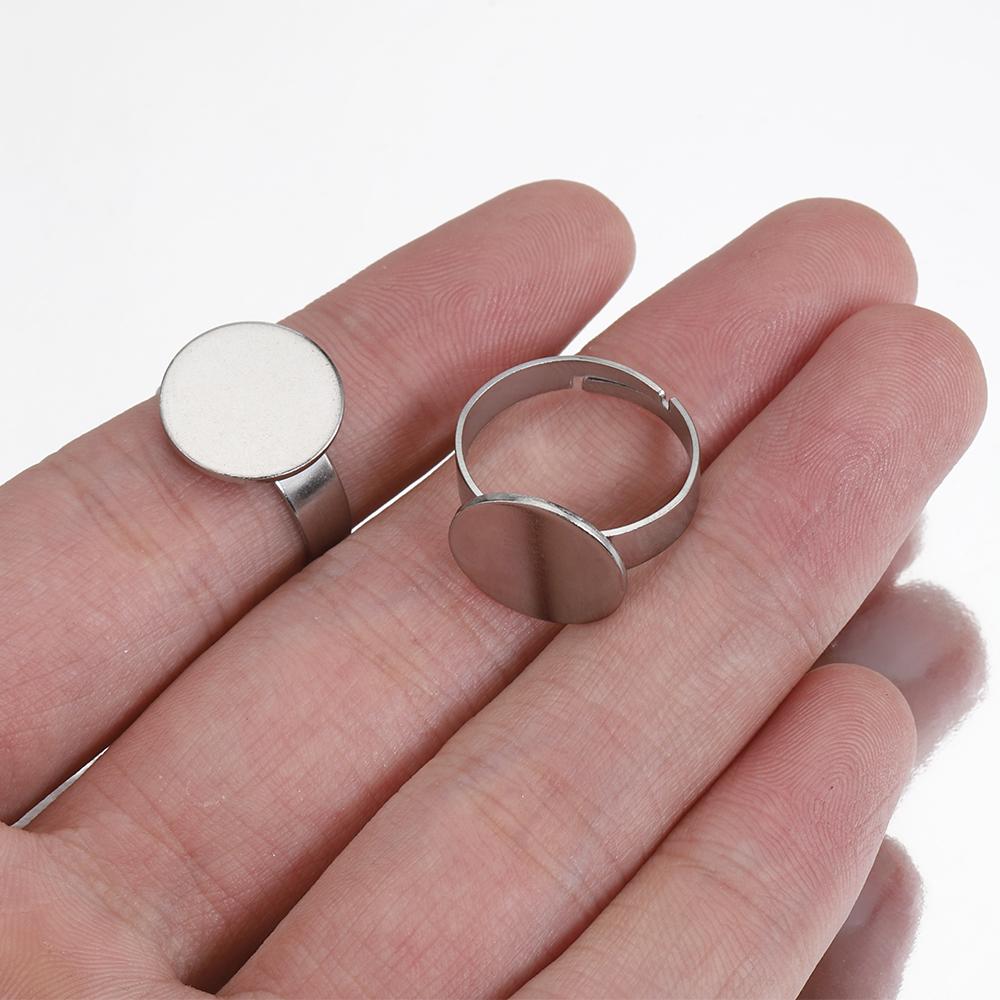10pcs 8/10/12/14mm Stainless Steel Adjustable Ring Bezel Settings Blank Cabochons Base Tray  for DIY Jewelry Making  Supplies