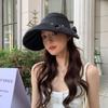 Windproof Women Pearl Bucket Hat Anti-UV Beach Cap Big Brim Sun Hat  Summer Spring Autumn