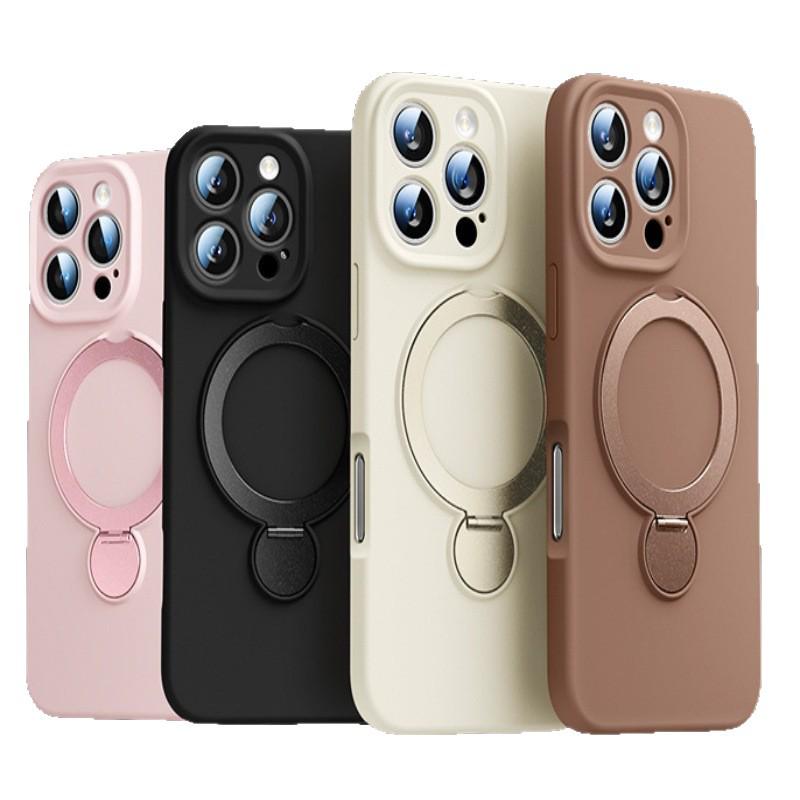 Magnetyczne etui ze stojakiem z płynnego silikonu do iPhone 15/16 Pro Max - Pełne pokrycie ochronne