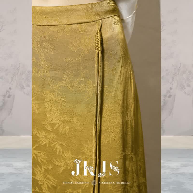 JK&JS Elegant Jacquard New Chinese Style Midi Skirt