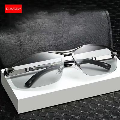 Óculos de Sol Masculinos da Moda Ajuste Sem Aro Fotocromáticos Óculos de Sol com Mudança de Cor Polarizados para Pesca, Condução de Carro, Lentes Amarelas