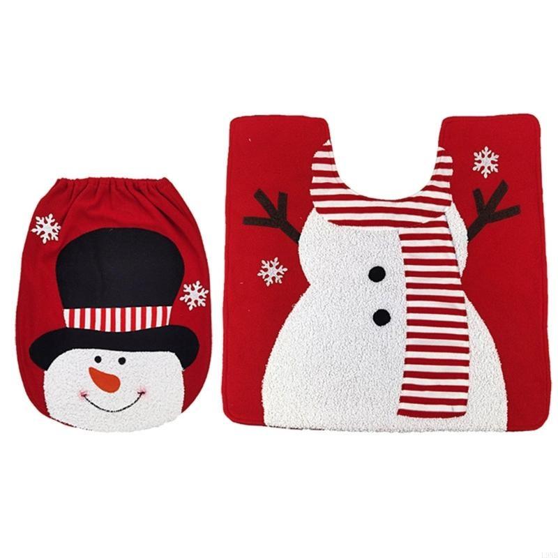 Christmas Bathroom Toilet Seats Cover Mat Set Toilet Cover And Rug Set Santa Snowman Elk Pattern Home Accessories