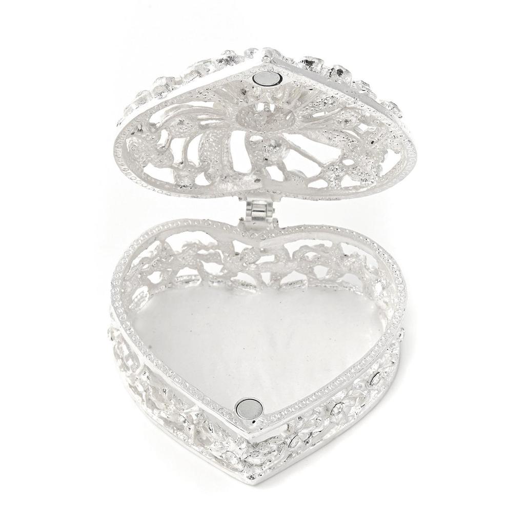 Silver-Plated Heart-Shaped Jewelry Box with Diamonds & Pearls