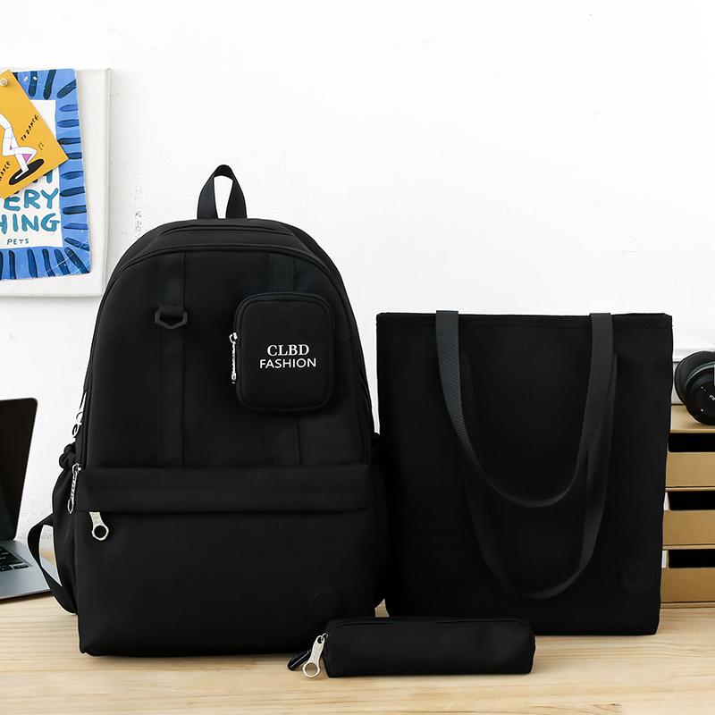 Women's Three-Piece Nylon Backpack Large Capacity Campus Splicing Schoolbag Backpack