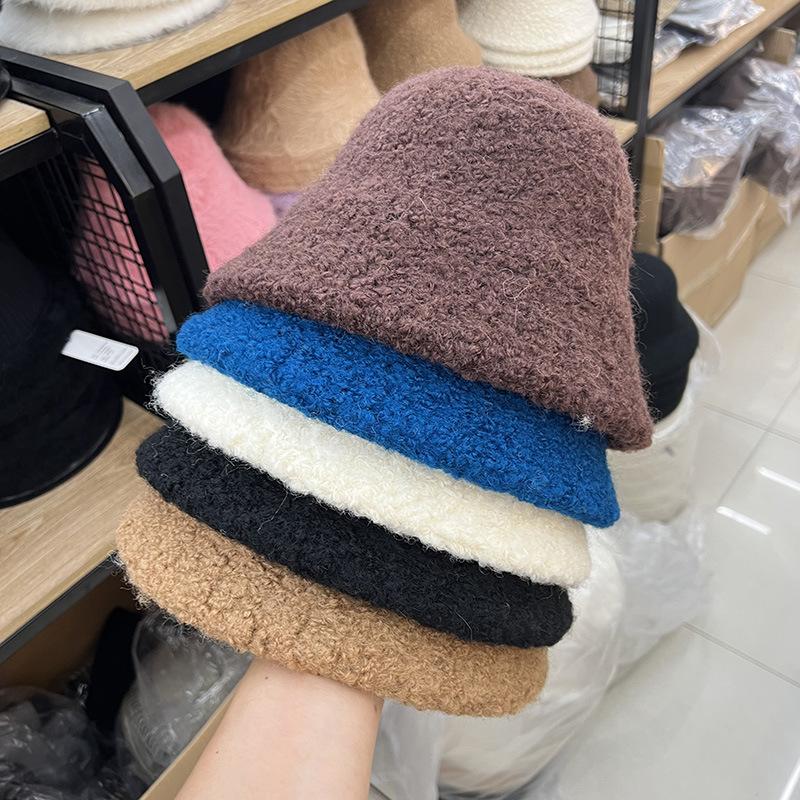 Thickened Warm Thick Tibetan Cashmere Bucket Hat Women's Winter Fashion Simple Ear Protection Show Face Small Bucket Hat