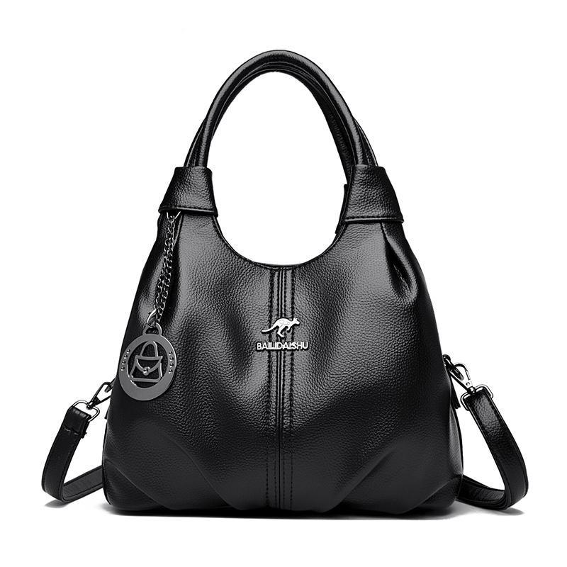 

Luxury Soft Leather Texture Hobo Bag Casual Crossbody Shoulder Handbag Elegant Vintage Tote Bag for Mom Daily Shopping Travel чёрный