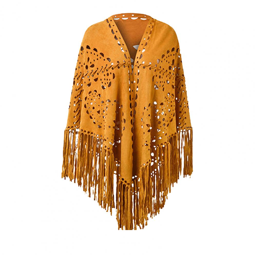 Women Shawl Warm Fabric Solid Color Versatile Hollow Tassels Hem Winter Scarf Comfortable Shawl Wrap