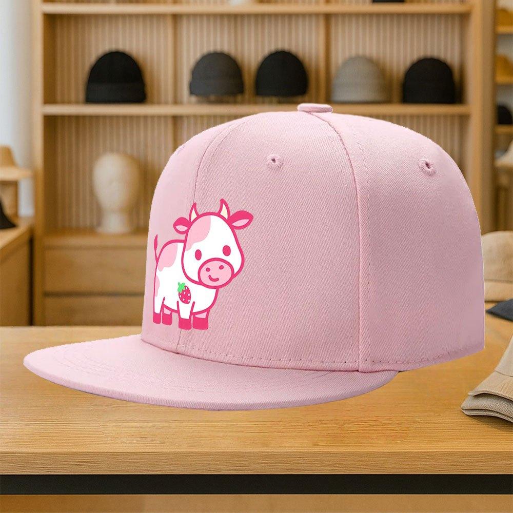 

Cute Strawberry Cow Print Snapback Baseball Cap Casual Polyester Adjustable Unisex Hat One Size