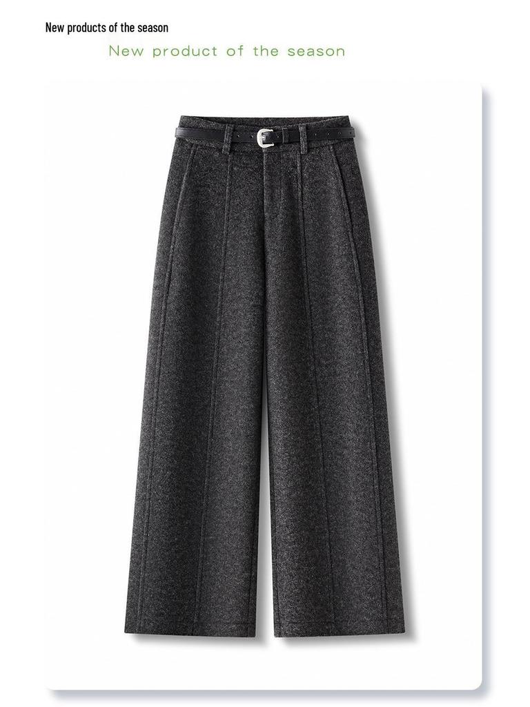 Unisex High-Waisted Gray Wool Sweatpants for Kids, Winter 2025: Thick Wide-Leg Petite Fit