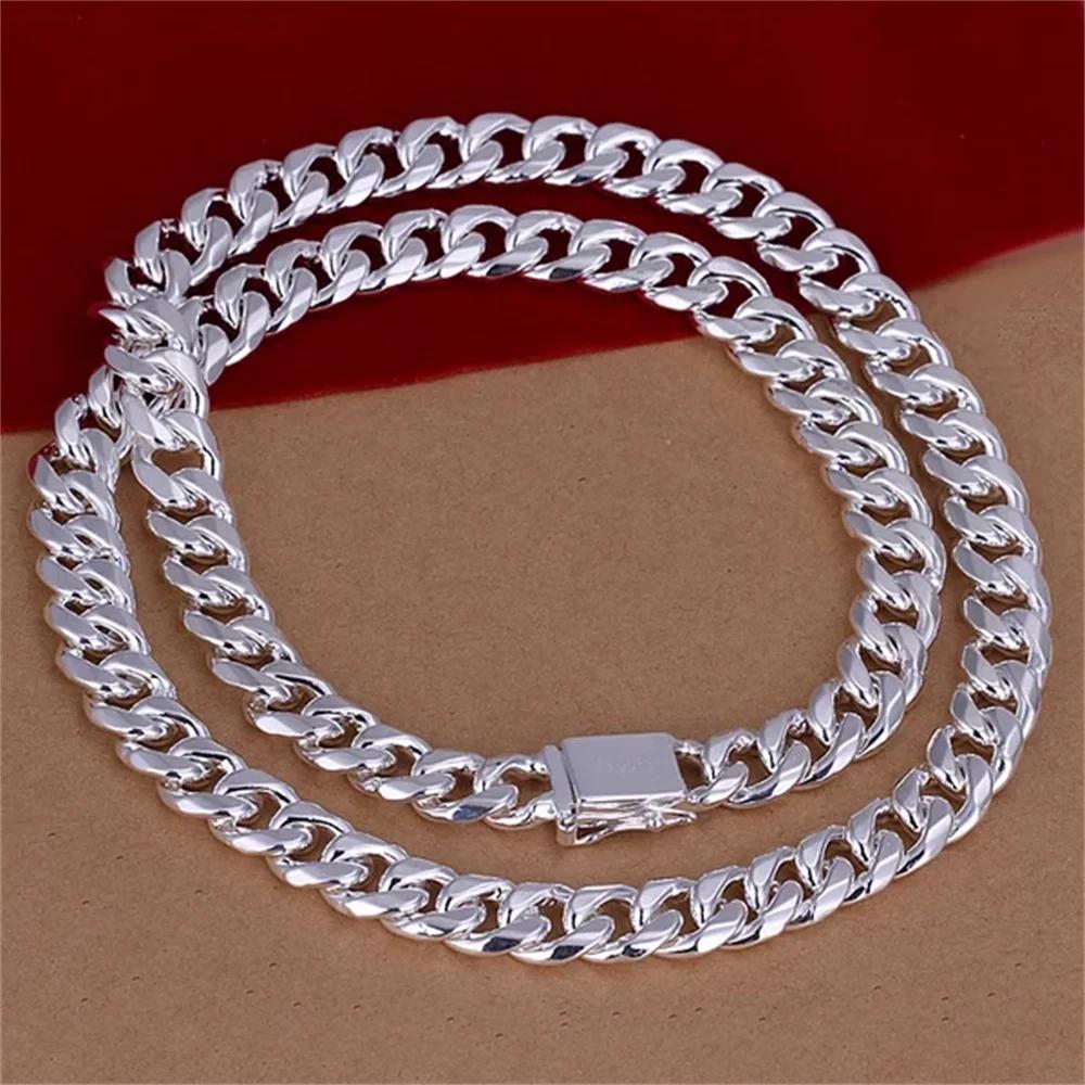 20-24inch 925 Sterling Silver Classic 10mm Geometry Necklace Chain Men Charm Fashion Wedding Party Jewelry Holiday Gifts