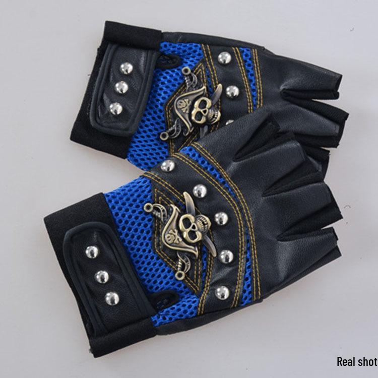 Men's Rivet Pirate Skull Half-Finger Leather Gloves for Autumn/Winter – Ideal for Mountaineering and Riding