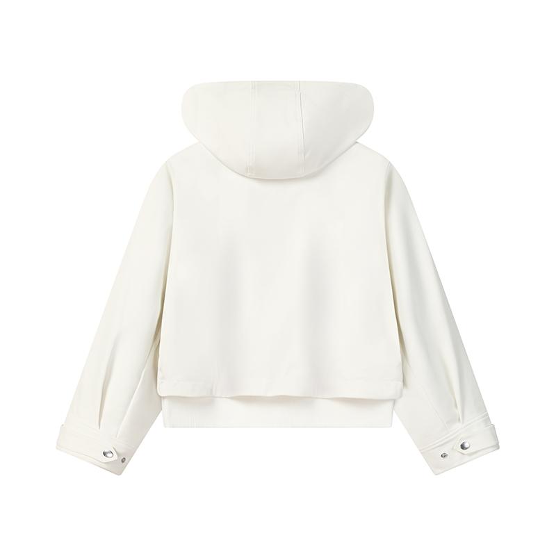 Fila Heritage Fashion Classic Simple Trendy Sports Casual Versatile Warm Hooded Loose Woven Jacket Women Jackets Cloud-Mushroom-White F11W618706FWT