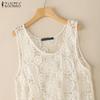 ZANZEA Women Summer Casual O-neck Sleeveless Hollow Out Crochet Tank Tops