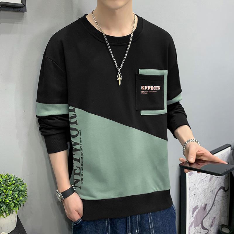 Men's Color Block Round Neck Hoodie - Spring & Autumn Fashion for Teens