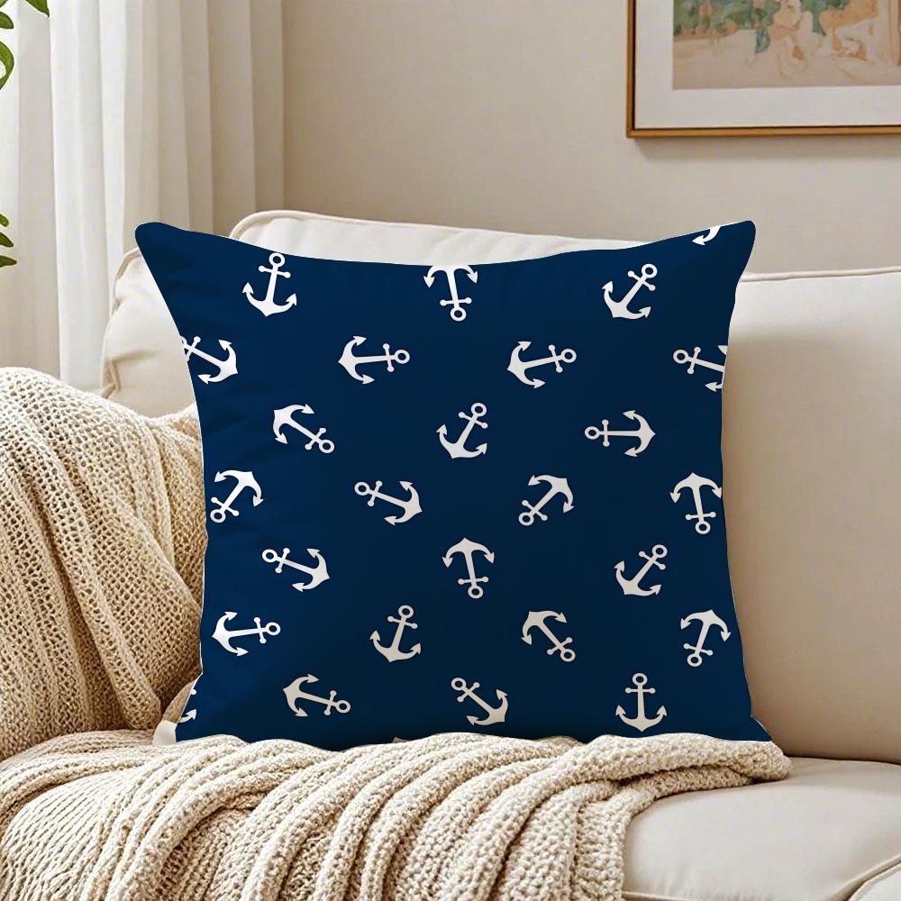 Nautical Calm Art Marine Theme Rudder Anchor Animals Cushion Cover Pillowcase Antidustmite Living Room Sofa Decor Cushion Room
