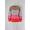 Women's Autumn and Winter Leopard-print Patchwork Knitted Pullover Plus Size Sweater
