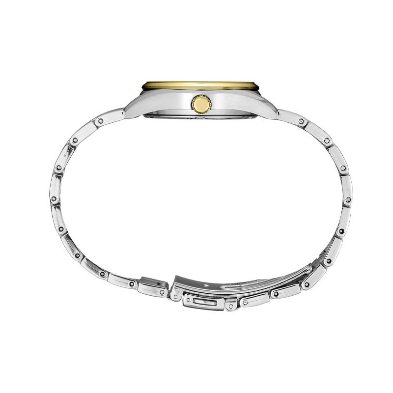 Seiko 100 Meters Waterproof Quartz Steel Strap Women's Watch Gold Dial SUR354P1