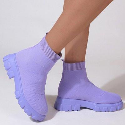 New Thick Sole Flyknit Mesh Short Socks Shoes for Women's High Top Flyknit Boots