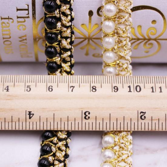 1 Yard Faux Pearl Beaded Lace Ribbon Wedding Dress Belt Sash Trim Sewing Craft