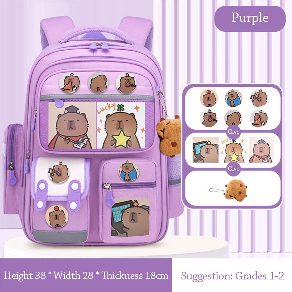 

Детский милый мультяшный рюкзак капибара для мальчиков и девочек, школьная сумка большой вместимости со значком для карточки, школьный рюкзак для студентов