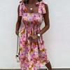 Sexy Off Shoulder Draped Sling Party Dress Women Spring Polka Dot Print A-Line Dress Summer Tie-up Bow Sleeveless Beach Dress