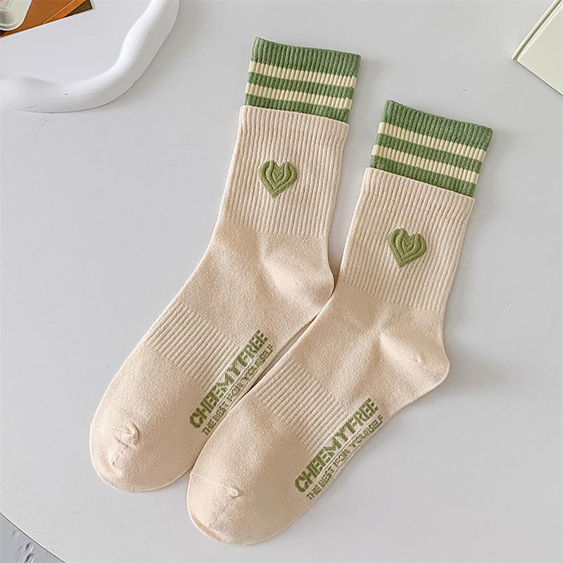 Sweet Style Double Love Socks Macaroon Color Love Heart Embroidered Cotton Sock Harajuku Striped Socks