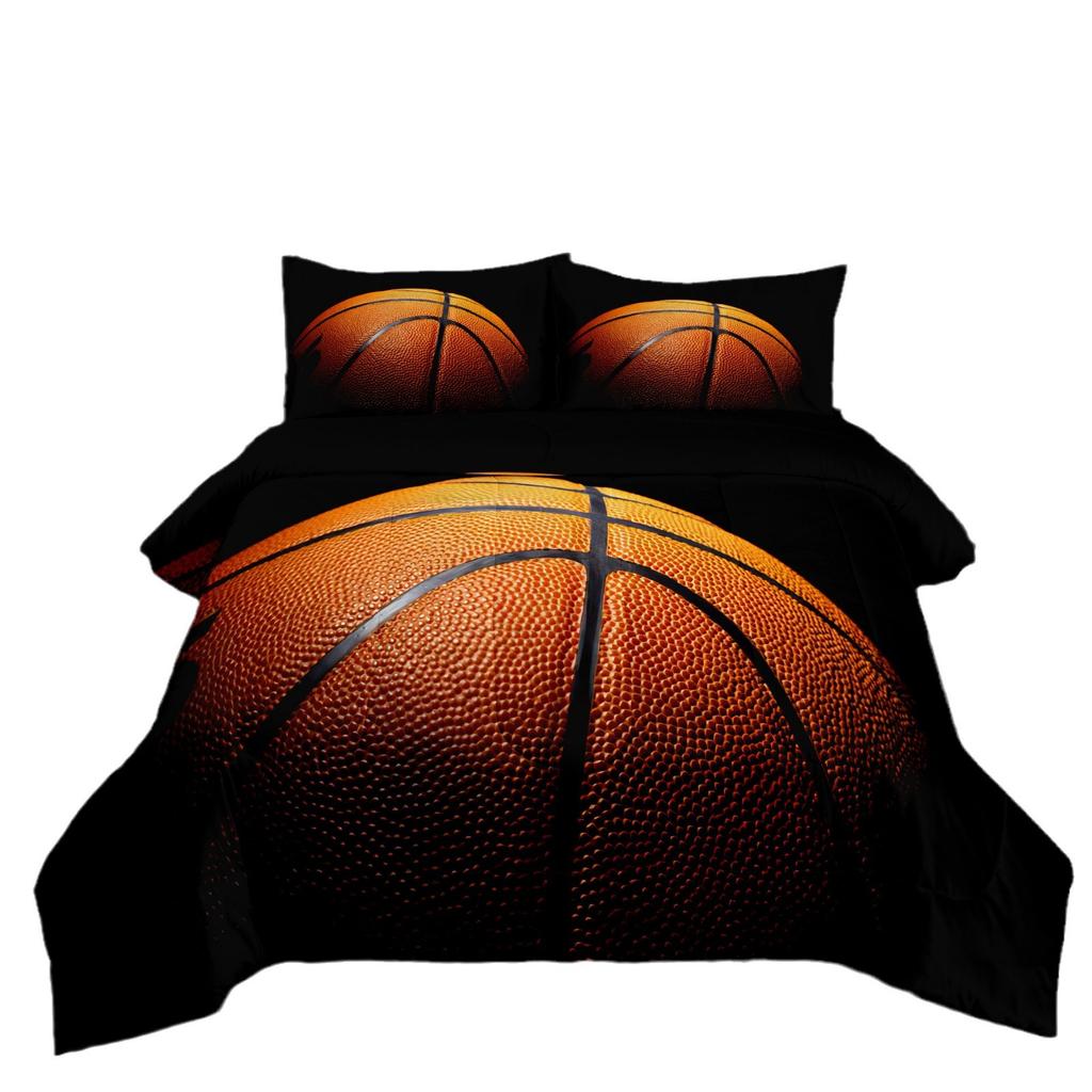 Fett-Steppkern-Kugel-Sport Basketball Fußball Doppelbettdecke Federseide Baumwolle Bettbezug Dreiteiliges Set