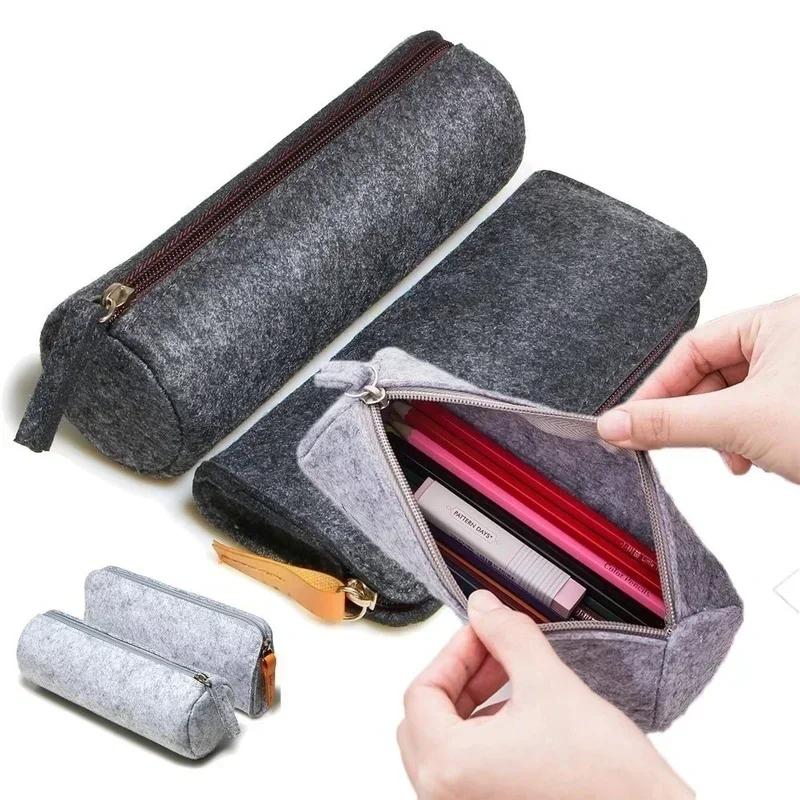 Bärbar Plånbok Retro Filt Pennfodral Pennfodral Påse Dragkedjepåse Skolmaterial Kontorsmaterial Enkel Stil för Studentpresent