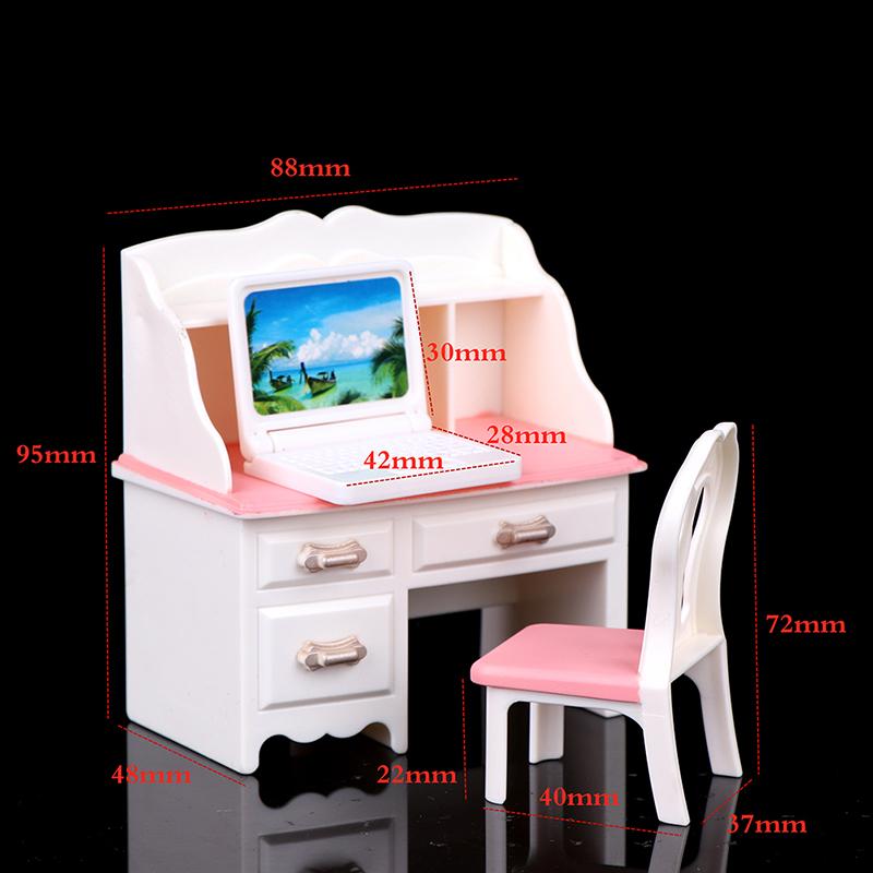 Doll Play Dollhouse Furniture Desk+Lamp+Laptop+Chair Accessories For 1/6 Doll