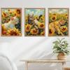 Oranje Kat Liggend Zonnebloem Poster Schattige Katten Koffie Drinken Canvas Schilderij Wandkunst Afbeelding voor Woonkamer Huis Muurschildering