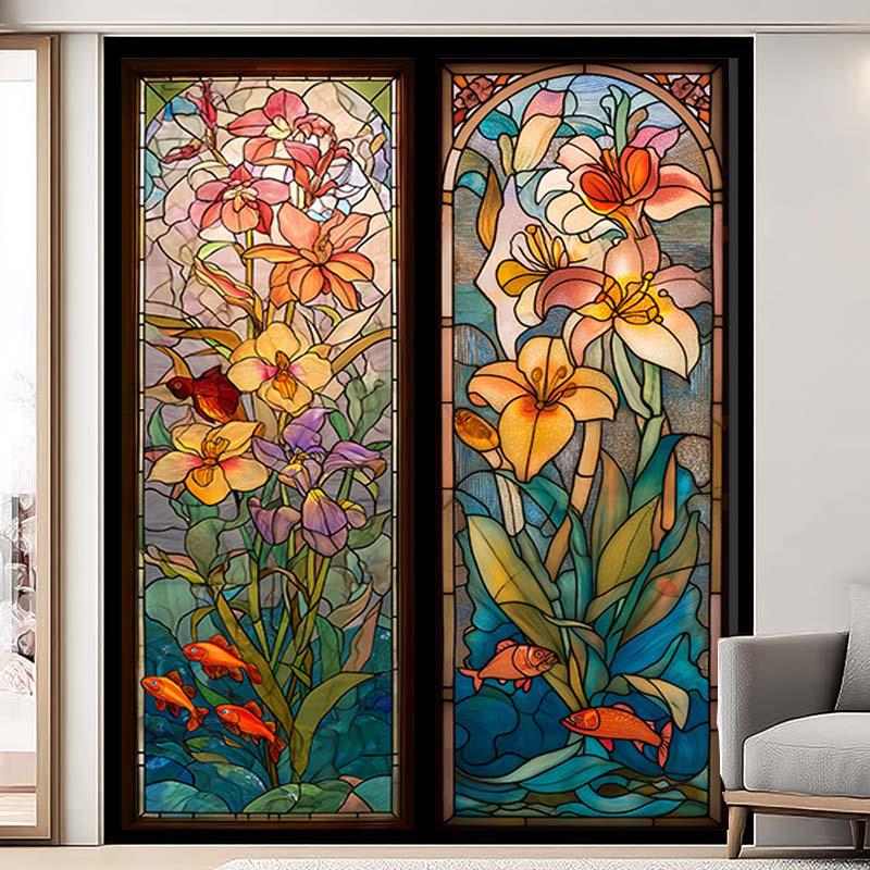 Retro Church Stained Glass Window Film Static Cling Privacy Window Film Translucent Home Decor Sunscreen Frosted Stickers