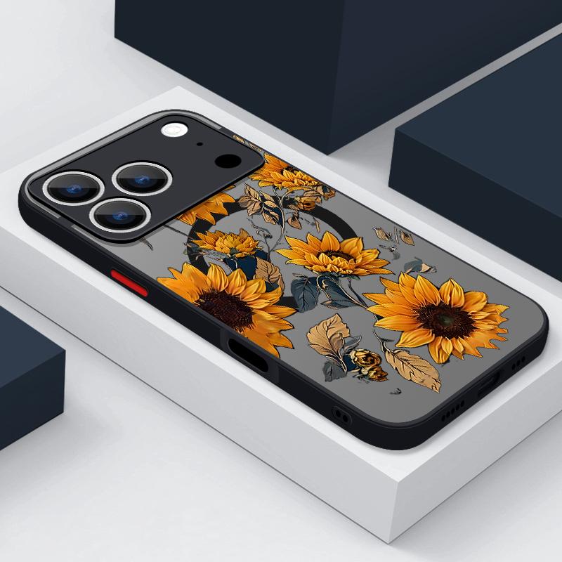 Magnetic Flowers Print Phone Case For iPhone Air 17 16 15 Pro Max 13 12 Pro 14 Plus 11 For Magsafe Wireless Charge Acrylic Cover
