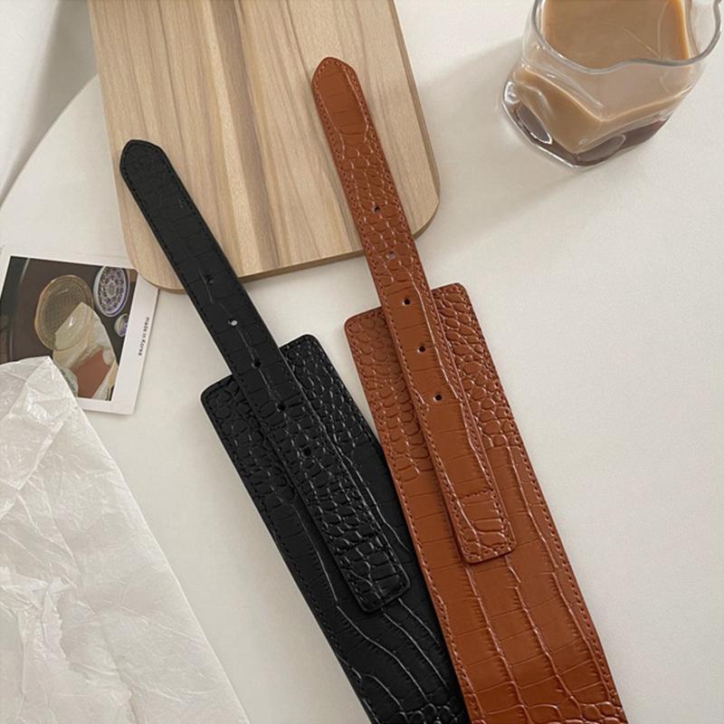 Women Wide Belt Crocodile Pattern Pu Leather Corset Belts Retro Adjustable Waistband for Lady Coat Dress Accessories Cummerbund