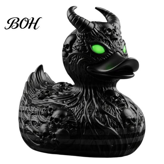 Sculpture Résine Durable Diable Squelette Canard Ornement Gothique, Figurine Noir Mat, Cadeaux Stylés pour Amateurs Gothiques Yeux Verts Horreur Ornement Décoratif