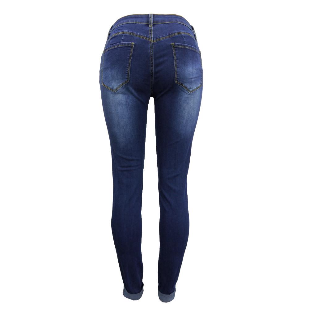 Damen Slim Fit Jeans mit angehobenem Gesäß und kleinen Füßen, durchbrochener Denim
