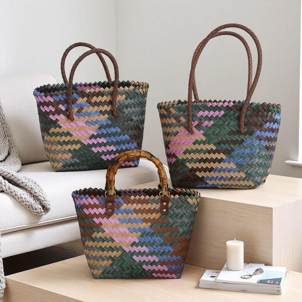Handmade Rattan Woven Handbag: Retro Bamboo Straw Beach Basket
