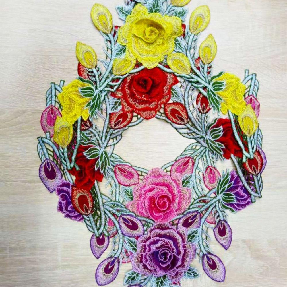 24cm X 34cm Rose Flower Patch 3D Flower Floral Patches Lace Collar Applique  Wedding Decoration DIY