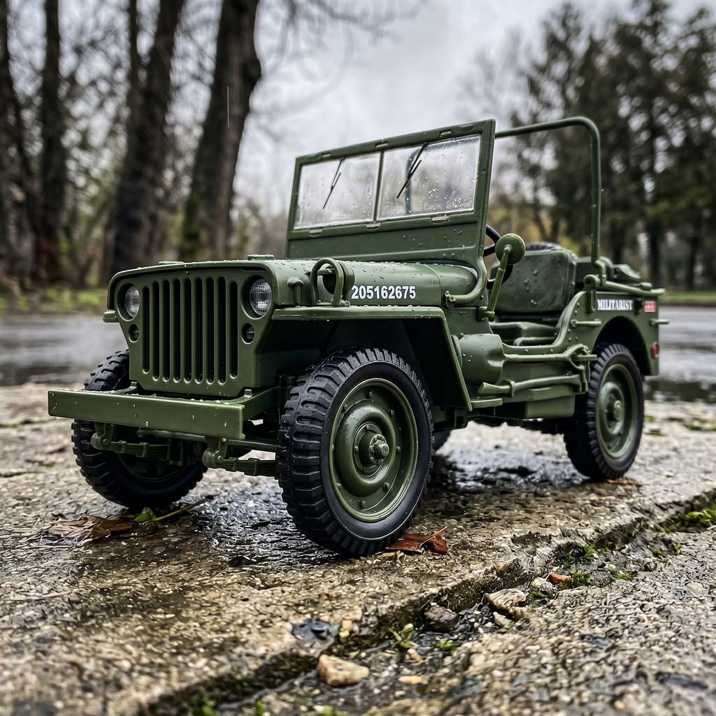 1:18 Willys MB Ejército de EE. UU. Segunda Guerra Mundial Jeep Militar 4x4 Militar Todoterreno Vehículo de Mando Modelo de Coche de Metal Fundido a Presión Pantalla de Escritorio
